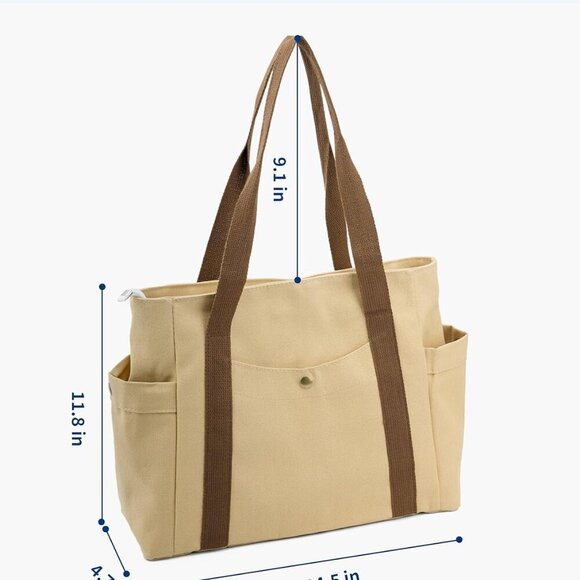 Canvas Tote Bag Durable Fabric Spacious Pockets Daily Use Travel Work - Picture 2 of 6
